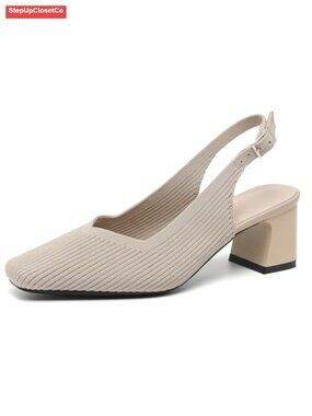 Womens Slingback Heels Square Toe Chunky Heels Pumps Low Block Heel Wedding